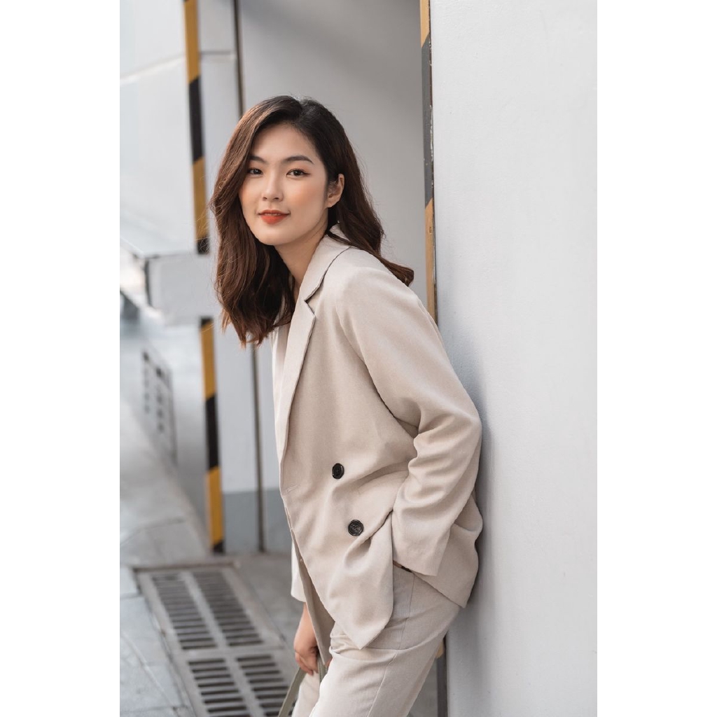 Set vest blazer nữ Lauren be MAIIMER dáng suông quần baggy | BigBuy360 - bigbuy360.vn