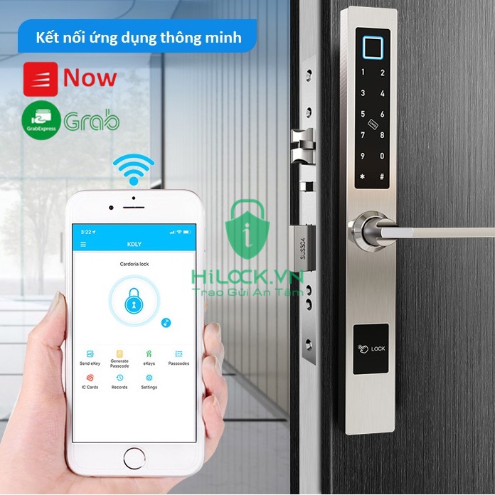 Khoá vân tay HL1019 dùng APP TTlock cửa gỗ, sắt, cửa nhôm, xingfa, nhựa lõi thép, cửa bản mỏng nhỏ, laffer