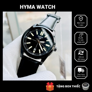 Đồng hồ nam dây da thời trang Casio MTP VD02BL-1E mặt đen - Size 41 Kim dạ quang Bảo hành 1 năm Hyma watch