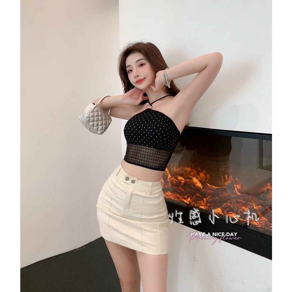 Áo Bra Nữ Ren Cổ Yếm Croptop Dáng Ôm Có Mút Ngực Sexy Quyến Rũ áo Bra hai dây chéo