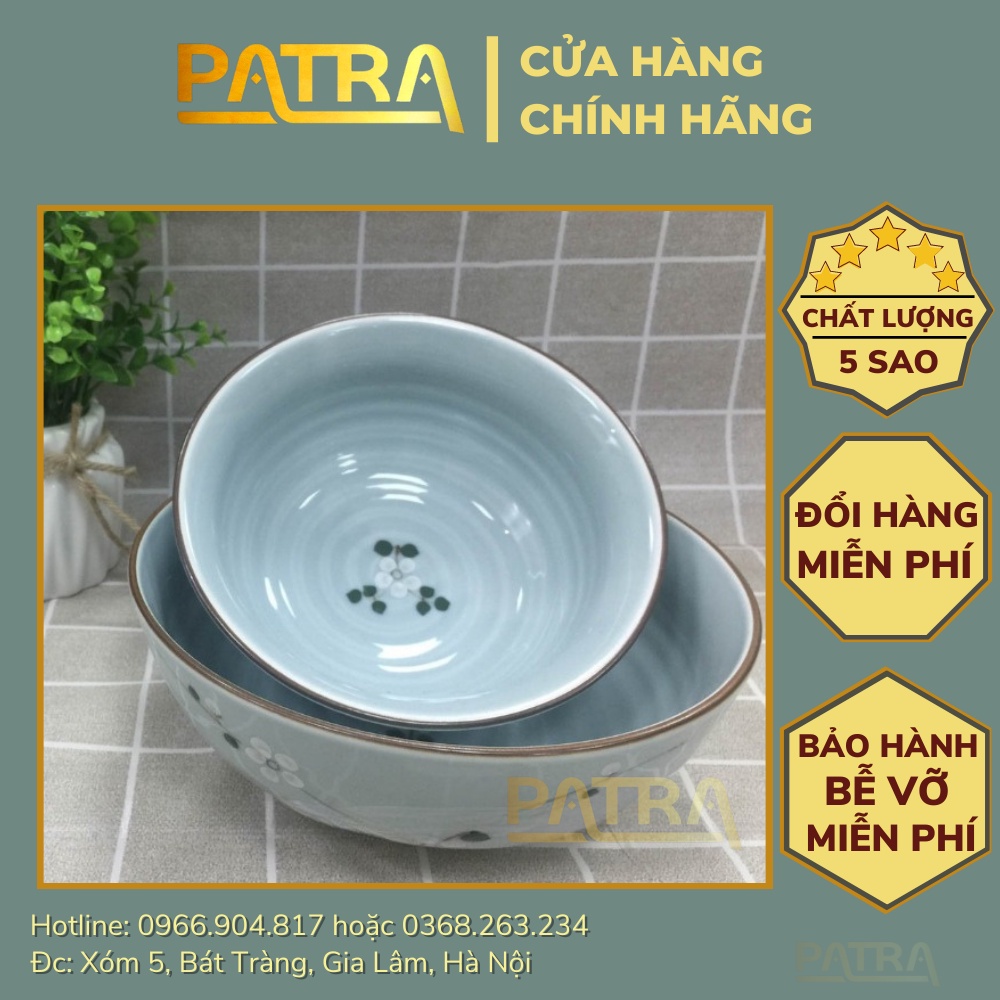 Bát tô sứ, tô canh sứ Bát Tràng cao cấp men lam ngọc vẽ hoa anh đào trắng