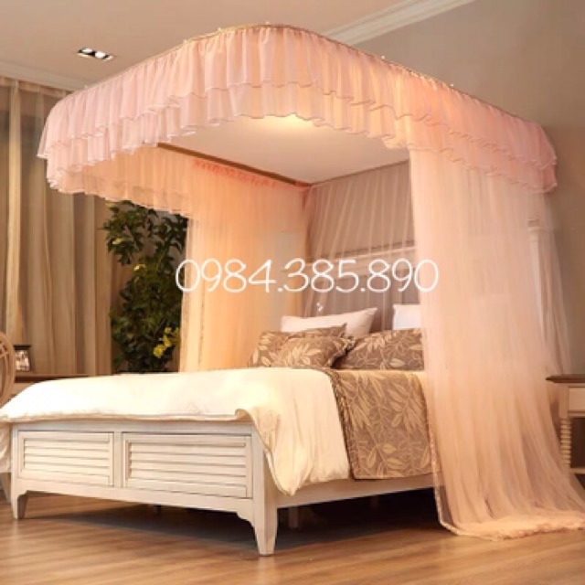 Màn khung không khoan tường 2 cột cao cấp ; mùng khung