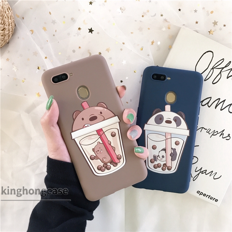 Ốp điện thoại gấu We Bare Bears và trà sữa cho OPPO Reno 4 F9 A5 2020 A3S A31 2020 A5S A53 2020 A9 A33 2020 A1K A91 A92 Reno 2F A12 F7 F5 Reno 3 A12E A7 A52 A11K A11 A12S F5 Yoouth F9 PRO A32 A53S Reno 2Z A72 C1 C2