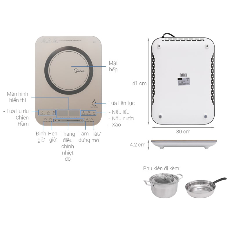 Bếp từ đơn Midea MI-T2117DA ,  bếp từ ăn lẩu Thái Lan chính hãng