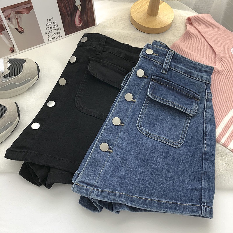 Chân Váy Denim Lưng Cao Phong Cách Hàn Quốc Cho Nữ