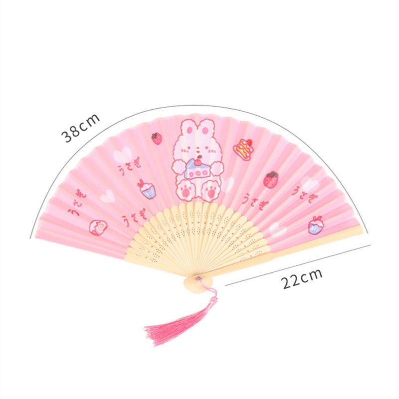 Quạt xếp cầm tay bằng tre họa tiết hoạt hình dễ thương