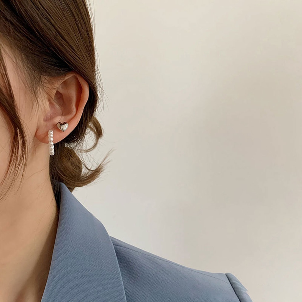 Set 6 Khuyên Tai Hình Chữ C/Trái Tim Đính Hạt Ngọc Trai Đơn Giản Cá Tính Phong Cách Hàn Quốc