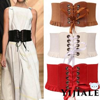 YJ★Wide Waist Band Lace Up Strap Elastic Belt Punk Women Dress Corset Stretch Cinch