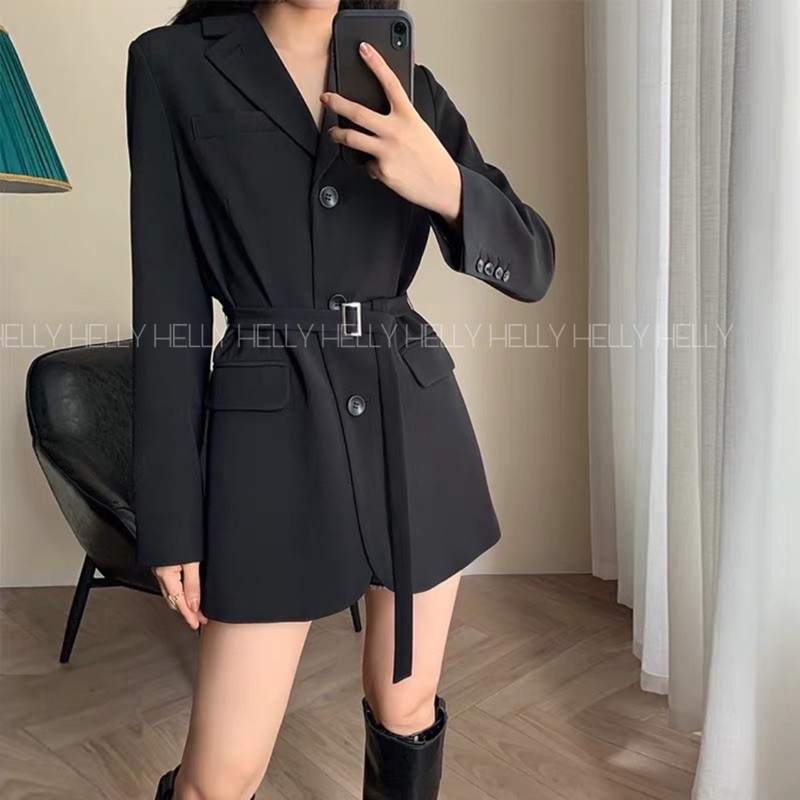 Áo Blazer Đen Form Dài (Có Thể Mặc Thành Đầm) | Helly Shop