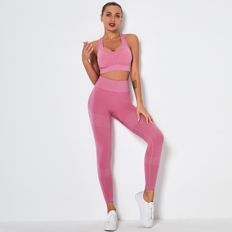 Bộ tập gym,yoga thể thao nữ thun dệt lỗ sọc viền mờ