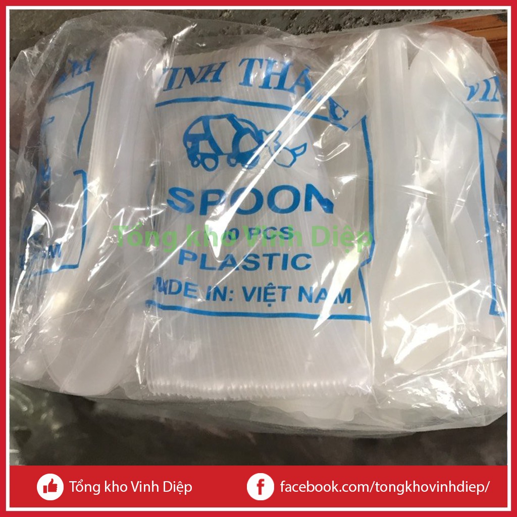 Combo 1 túi 80-90 thìa xôi nhựa trắng đục, thìa nhựa ngắn dùng trong quán ăn