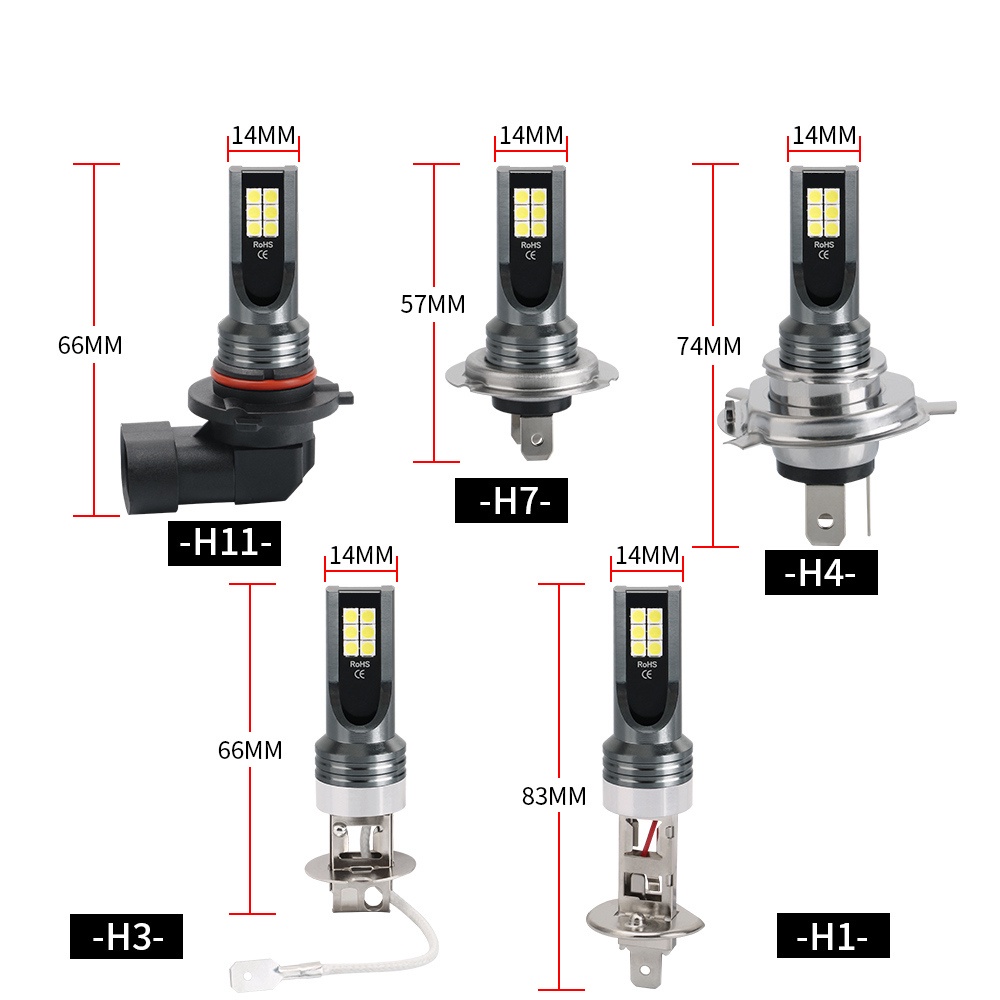 1 Đèn LED Sương Mù Siêu Sáng H1 H3 H4 H7 H11 9005 9006 3030 12smd Cho Xe Hơi