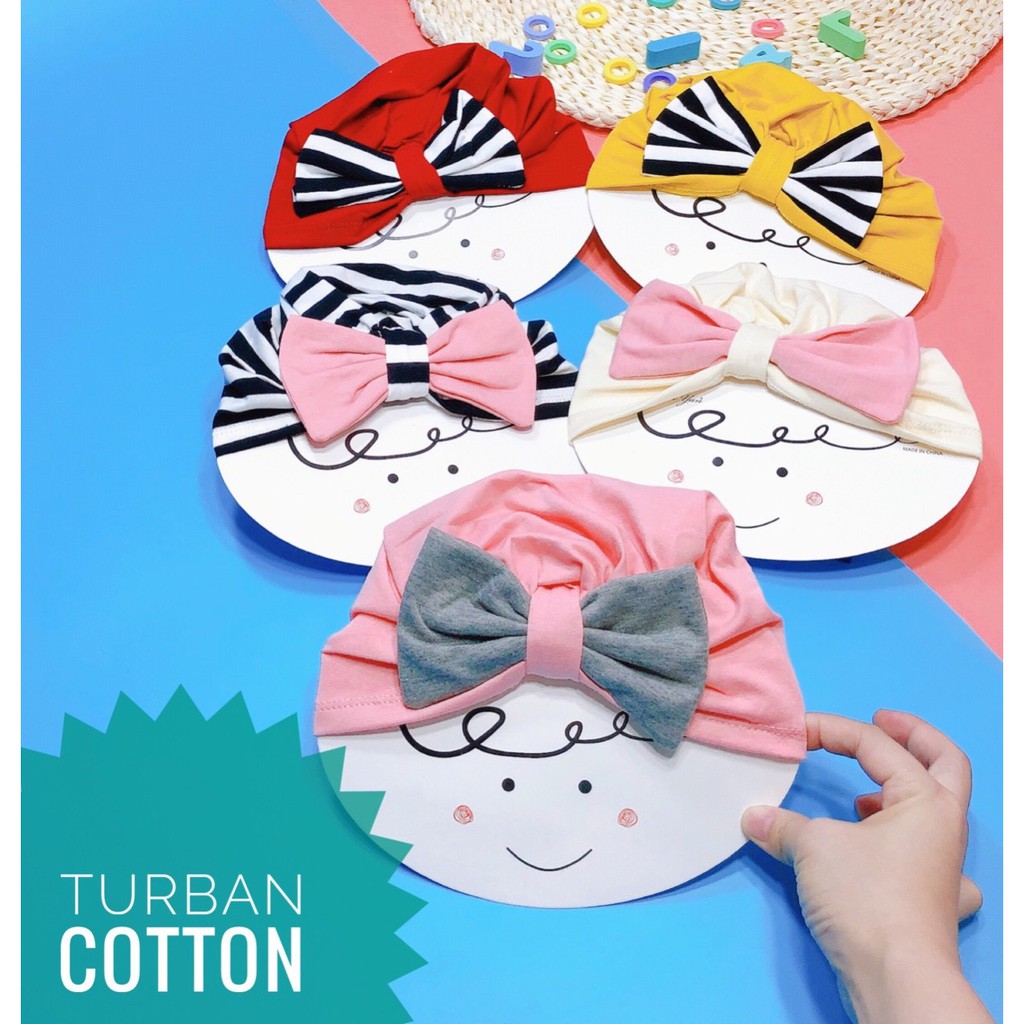 Mũ tuban cotton hình nơ cho bé gái (mẫu mới mặt cười)