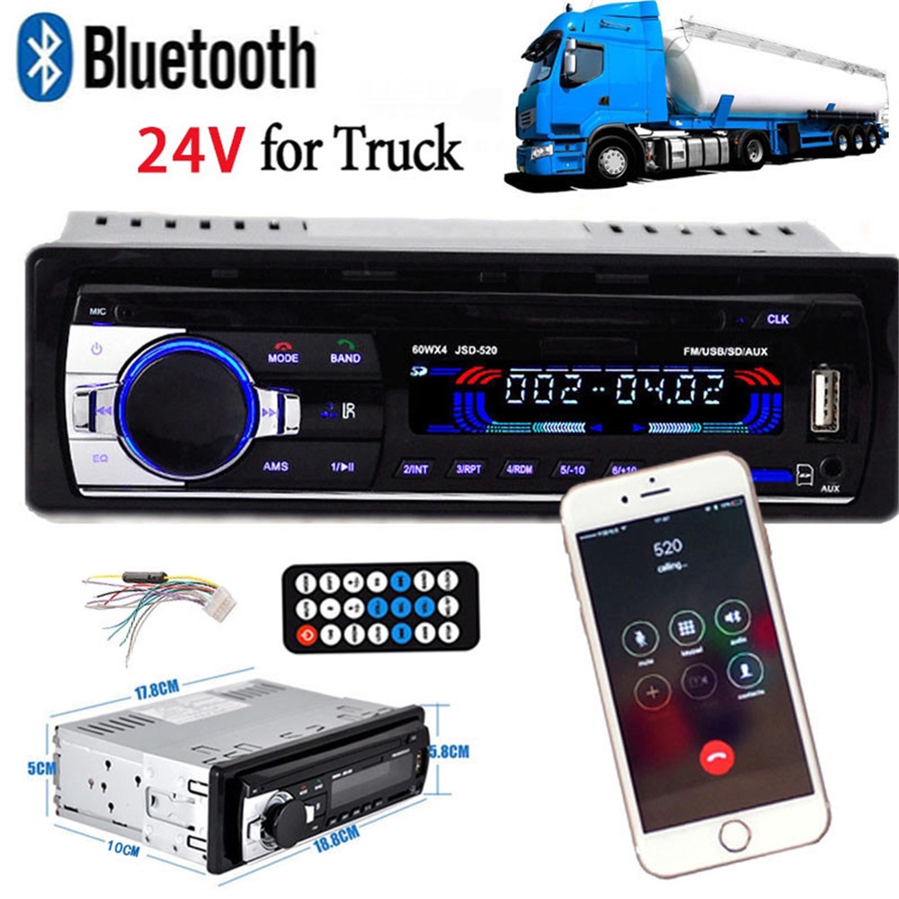 ❇❈Máy nghe nhạc MP3 trên xe hơi hỗ trợ đài FM Bluetooth / USB TF 24V 12Pin 1 DIN có điều khiển từ xa