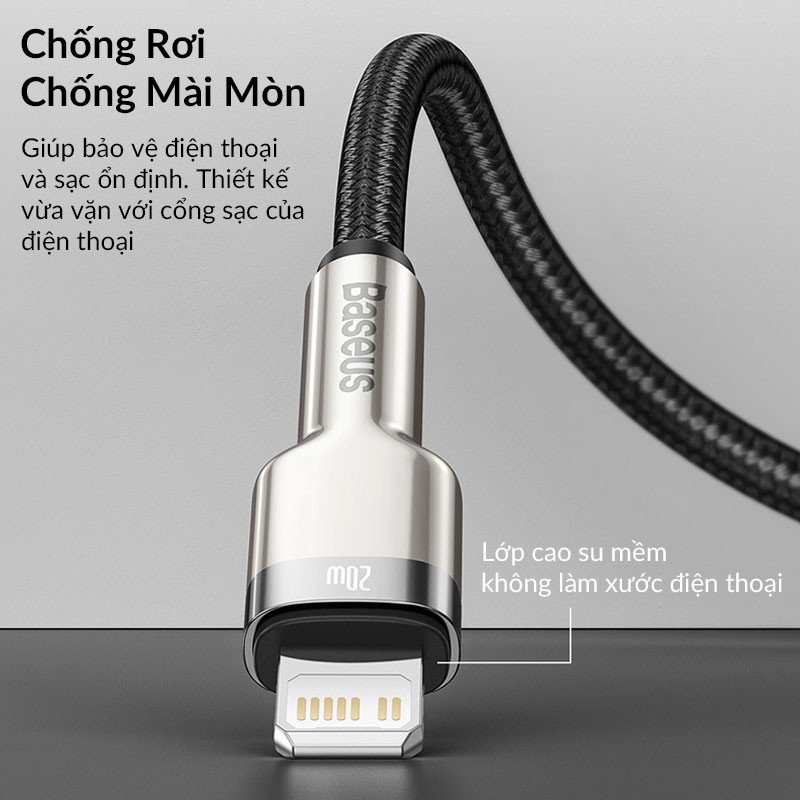 Cáp Sạc iP 12 PD 20W Baseus Cafule Series Metal Type C to ip Hỗ Trợ Sạc Nhanh Tương Thích PD 18W 20W- HSHOP
