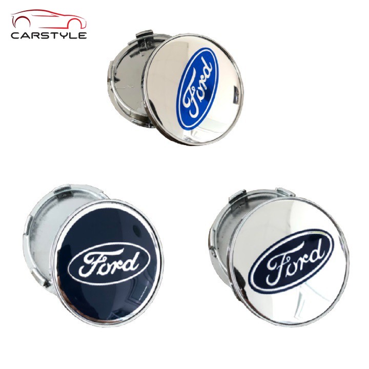 Logo chụp mâm bánh xe ô tô, xe hơi Ford FORD - 60MM: Mầu Bạc và Xanh Tím Than