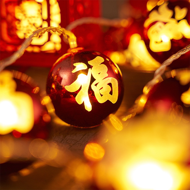 Dây đèn led 10 bóng hình đèn lồng cấp nguồn bằng pin treo trang trí trong nhà/ngày lễ mùa xuân màu đỏ 1.5m