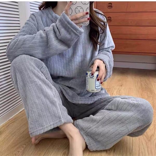 Bộ đồ ngủ mặc ở nhà dài tay nữ chất lông mềm mịn dày dặn siêu ấm hàng Quảng Châu-BNB01