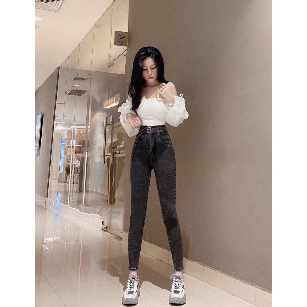 Quần jean nữ lưng cao KÈM THẮT LƯNG NHƯ HÌNH đai to mẫu mới nhất p121