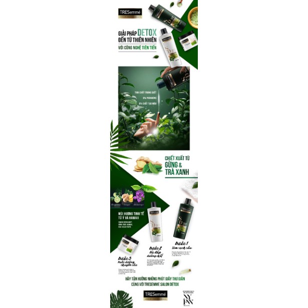 Combo Gội 640g &amp; Xả 620g Salon Detox Cho tóc chắc khỏe bóng mượt với Gừng &amp; Trà Xanh giúp Detox tóc sạch sâu