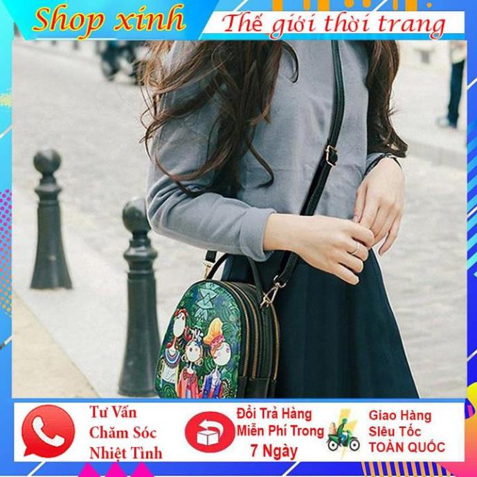 Túi đeo vai nữ mini, balo nữ nhỏ gọn thời trang Mỹ Nữ Rừng Xanh cod nhiều ngăn nhỏ đựng được nhiều phụ kiện.