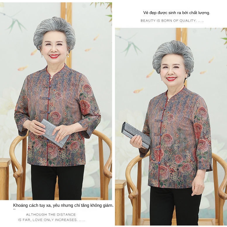 Bà nội quần áo mùa hè áo sơ mi mỏng cho người già