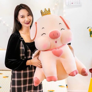 Gấu bông heo nữ hoàng đội vương miện, vải mimiso mềm mịn size to nhất