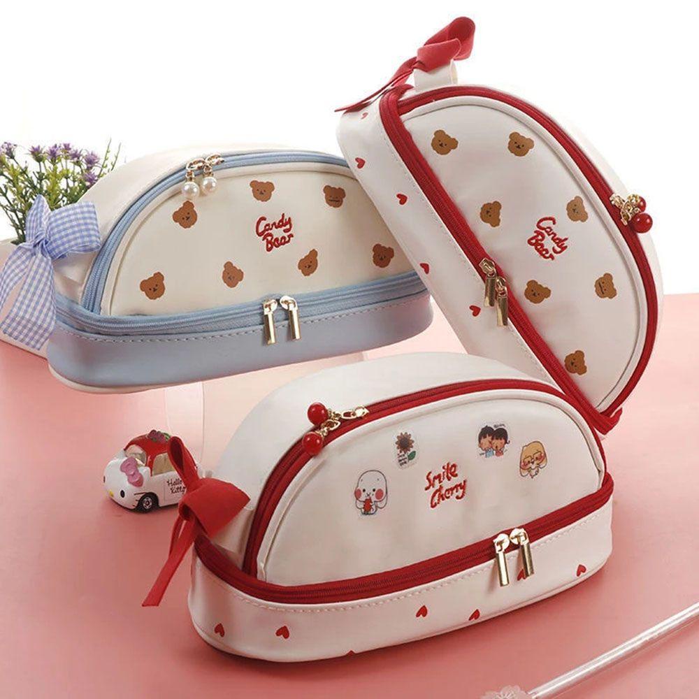 Túi Đựng Bút Hai Ngăn Có Khóa Kéo Họa Tiết Dễ Thương
