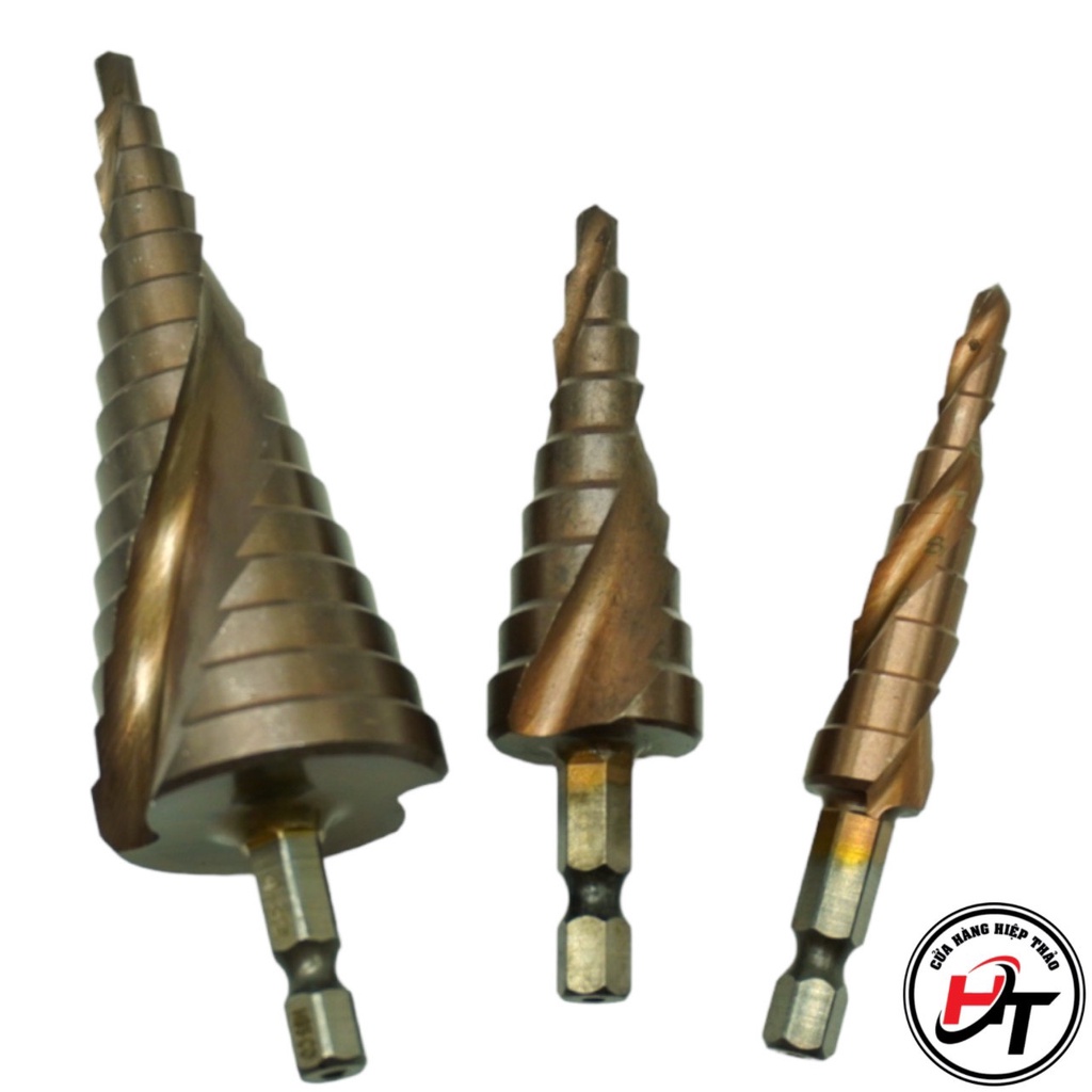 Mũi khoan tháp inox bước đa năng chuôi lục giác hợp kim cao cấp tầng HSS CO khoét lỗ sắt gỗ nhựa MKT-N-INOX