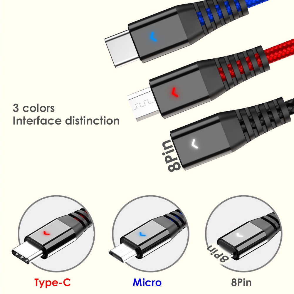 Dây Cáp Sạc Nhanh 3 Trong 1 Micro Usb Loại C 3.1a Cho Iphone / Android