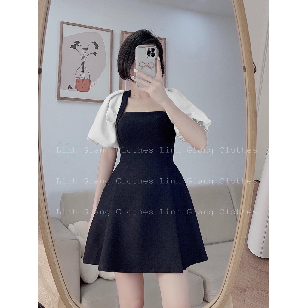Đầm sơ mi hở lưng thiết kế tay bồng váy tiểu thư nữ cúc bọc DN532