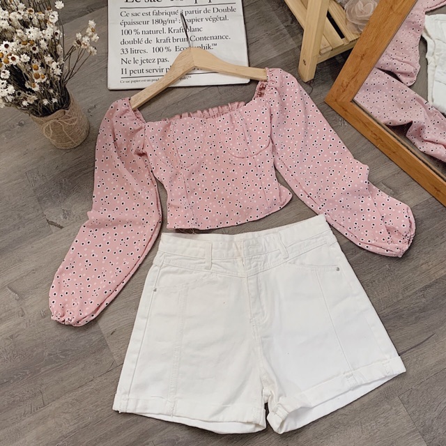 ÁO CROPTOP TAY BỒNG HOA NHÍ NHÚN LƯNG