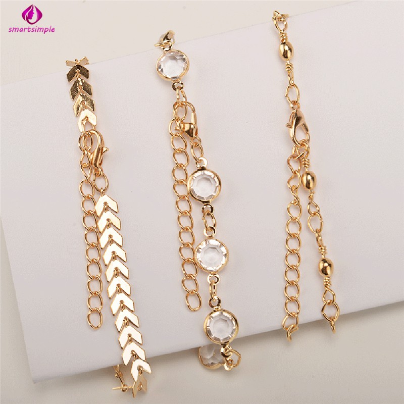 Bộ Gồm 3 Lắc Chân Đính Kim Sa Lấp Lánh Thời Trang Dành Cho Nữ | BigBuy360 - bigbuy360.vn