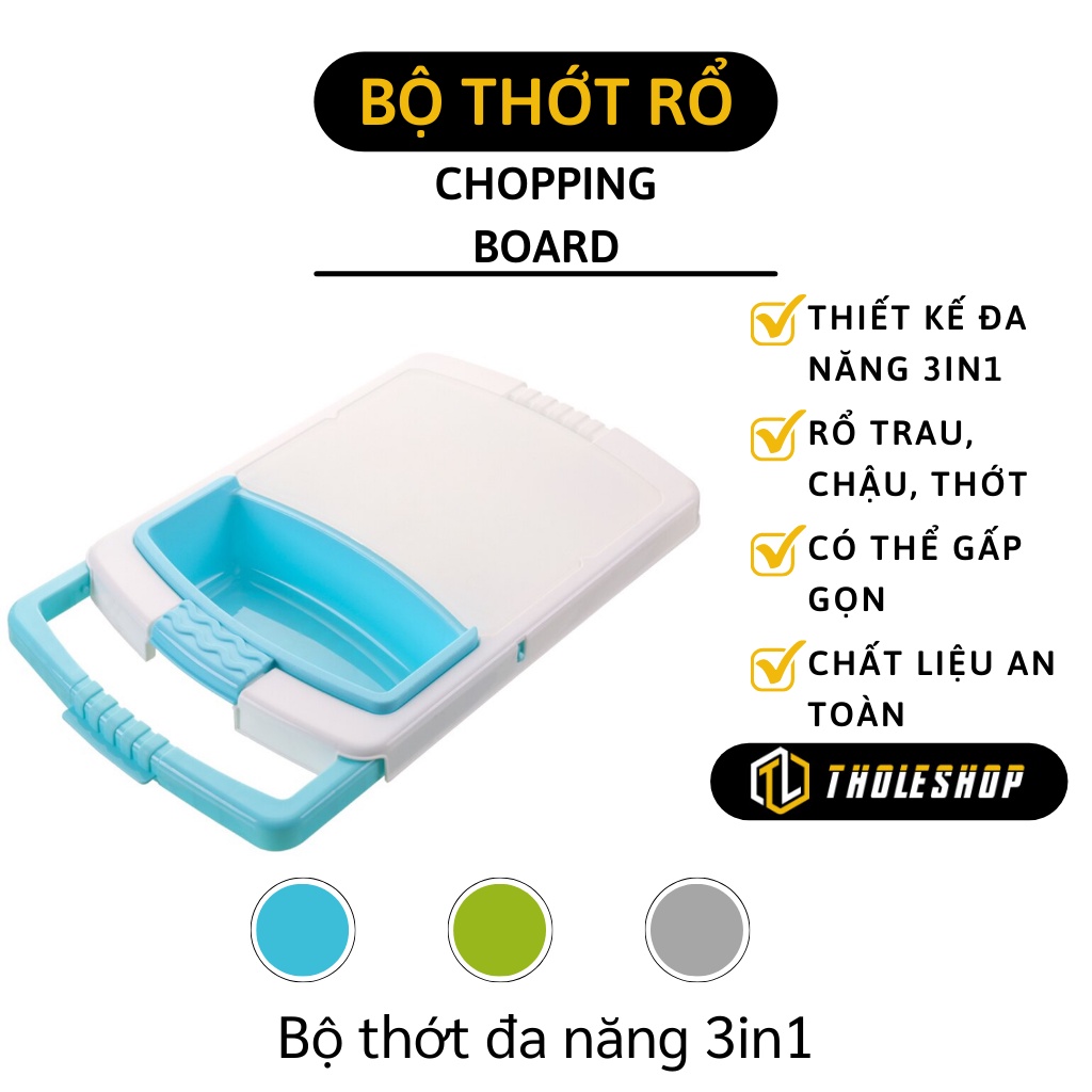 Thớt Đa Năng Gấp Gọn - Bộ Thớt Rổ Kèm Chậu 3in1 Gác Bồn Rửa Chén Tiện Dụng 8387