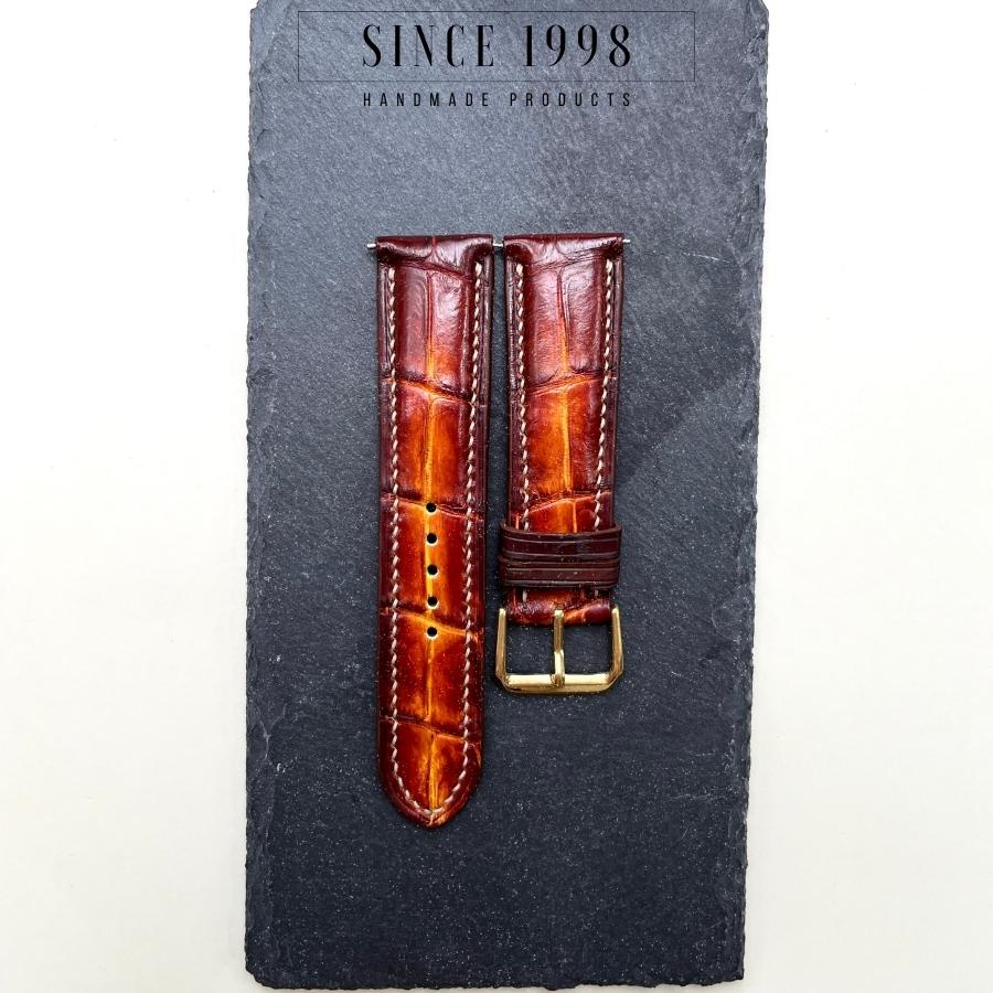 Dây Đồng Hồ Da Cá Sấu Nam 20mm 22mm, Da Thật, Handmade, Chống Nước, Chính Hãng, Màu Patina, Bảo Hành 12 Tháng