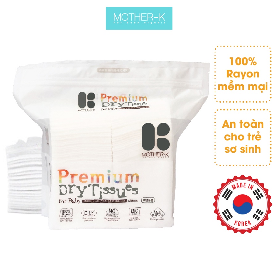 [Mã LT50 giảm 50k đơn 250k] Khăn vải khô đa năng Mother-K Hàn Quốc chất liệu Rayon mềm mại gói 160 chiếc