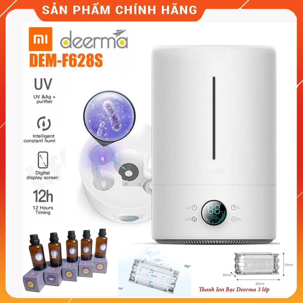 Máy Tạo Độ Ẩm Deerma F628S - Dung tích 5 lít, Đèn UV Khử Trùng, Thanh Ion Bạc Deerma Ag+, Tinh Dầu Thiên Nhiên AROMA.