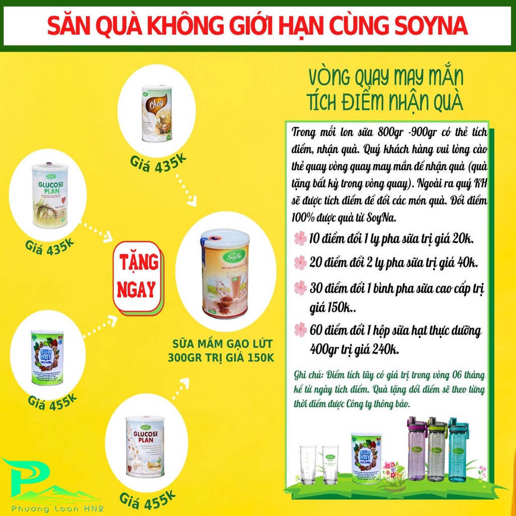 Sữa thực vật Glucose Plan tinh chất Gạo Lứt SoyNa cho người ăn kiêng, tiểu đường, tim mạch hộp 800g KM hộp 300g + bình