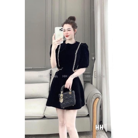✨BÁN SỈ✨VÁY NHUNG HAI LỚP ĐÍNH CƯỜM KHOÉT EO