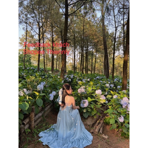 ( Ảnh thật ) V0324 Váy maxi lụa hở lưng dáng xoè rộng kèm khăn turban