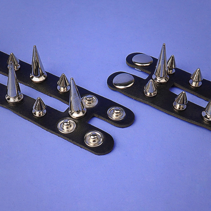 Vòng Tay Da Màu Đen Đính Đinh Tán Kim Loại Dài 23cm Phong Cách Punk Rock Cho Nữ