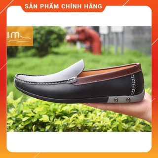 Giày lười nam màu nâu- đen, da bò đế khâu, mã m-68