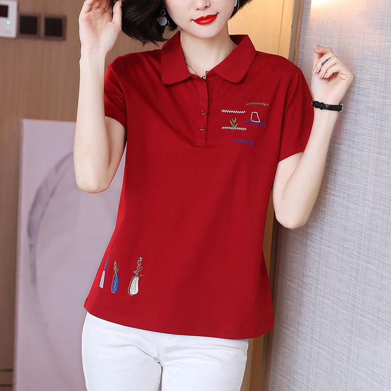 Áo polo Tay Ngắn Có Cổ Thời Trang Dành Cho Nữ Trung Niên