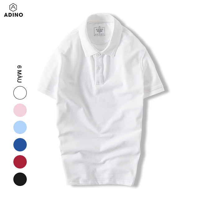 Áo polo nam ADINO màu trắng phối viền chìm vải cotton co giãn dáng công sở slimfit trẻ trung AP81