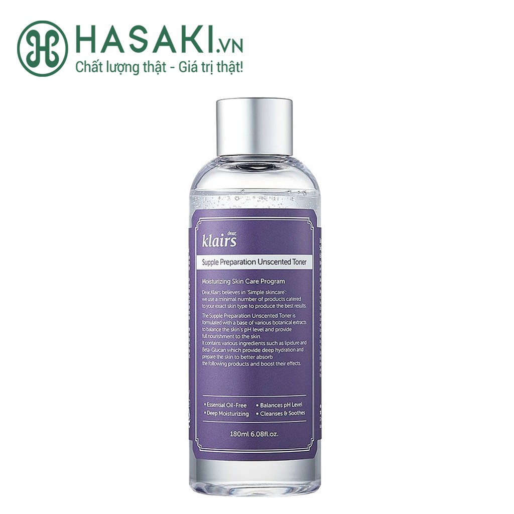 Nước Hoa Hồng Không Mùi Dành Cho Da Nhạy Cảm Klairs Supple Preparation Unscented Toner 180ml - HASAKI | CHÍNH HÃNG