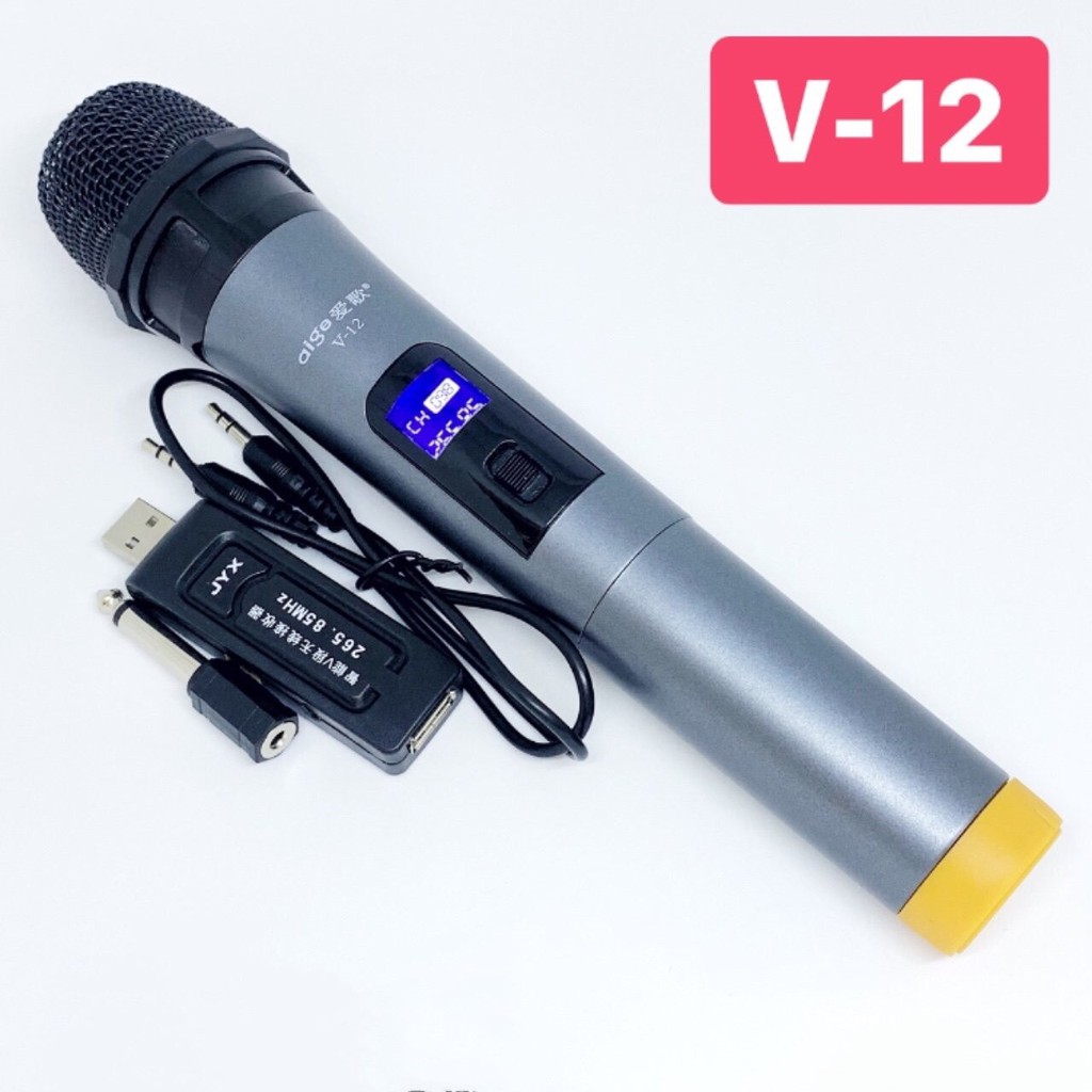 HỎA TỐC 2H - Mic Karaoke không dây V12 cho loa kéo, loa bluetooth karaoke, amply có màn hình hiển thị. Bảo hành 6 tháng