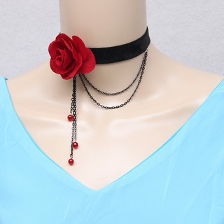 Vòng cổ nữ choker nỉ nhung hoa hồng nữ tính