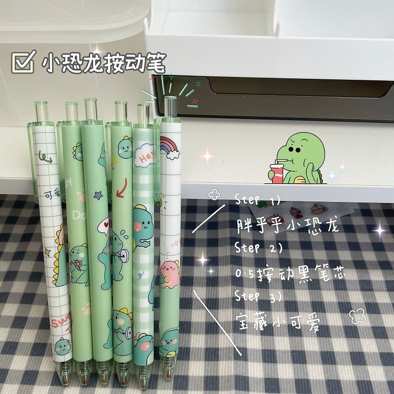 Enjoymore Bút Bi Cute Hình Khủng Long Xanh Dễ Thương Ngòi Bấm 0.5mm Mực Gel Học Sinh Màu Mực Xanh Viết Bi Nước Muji