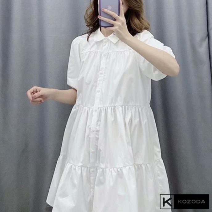 Đầm Váy Trắng sơ mi Babydoll ulzzang công chúa đi biển dài xếp ly suông đẹp nữ dài qua gối thiết kế đuôi cá Kozoda D8 !