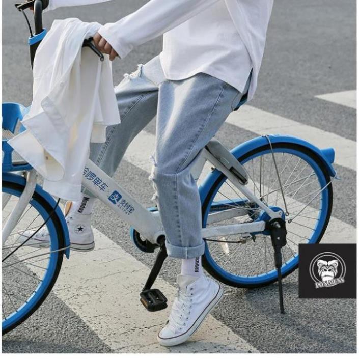 Quần baggy jean nam nữ ống rộng rách gối mới 2021 | BigBuy360 - bigbuy360.vn